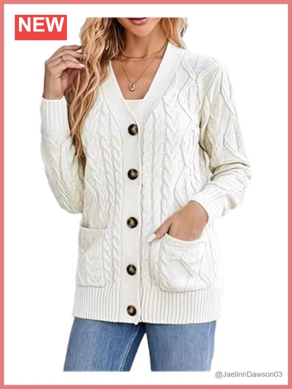 Women's Cable Knit Cardigan Sweater Chunky Open Front Button Down with Pockets